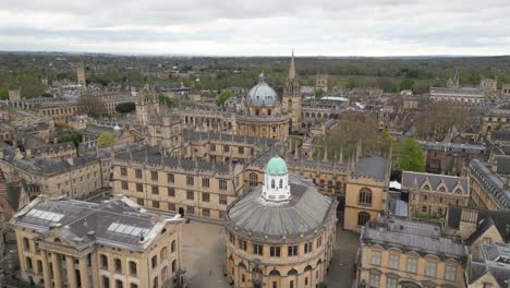 wide landscape aerial shot of oxford city, sheldonian theatre, clarendon building, radcliffe camera