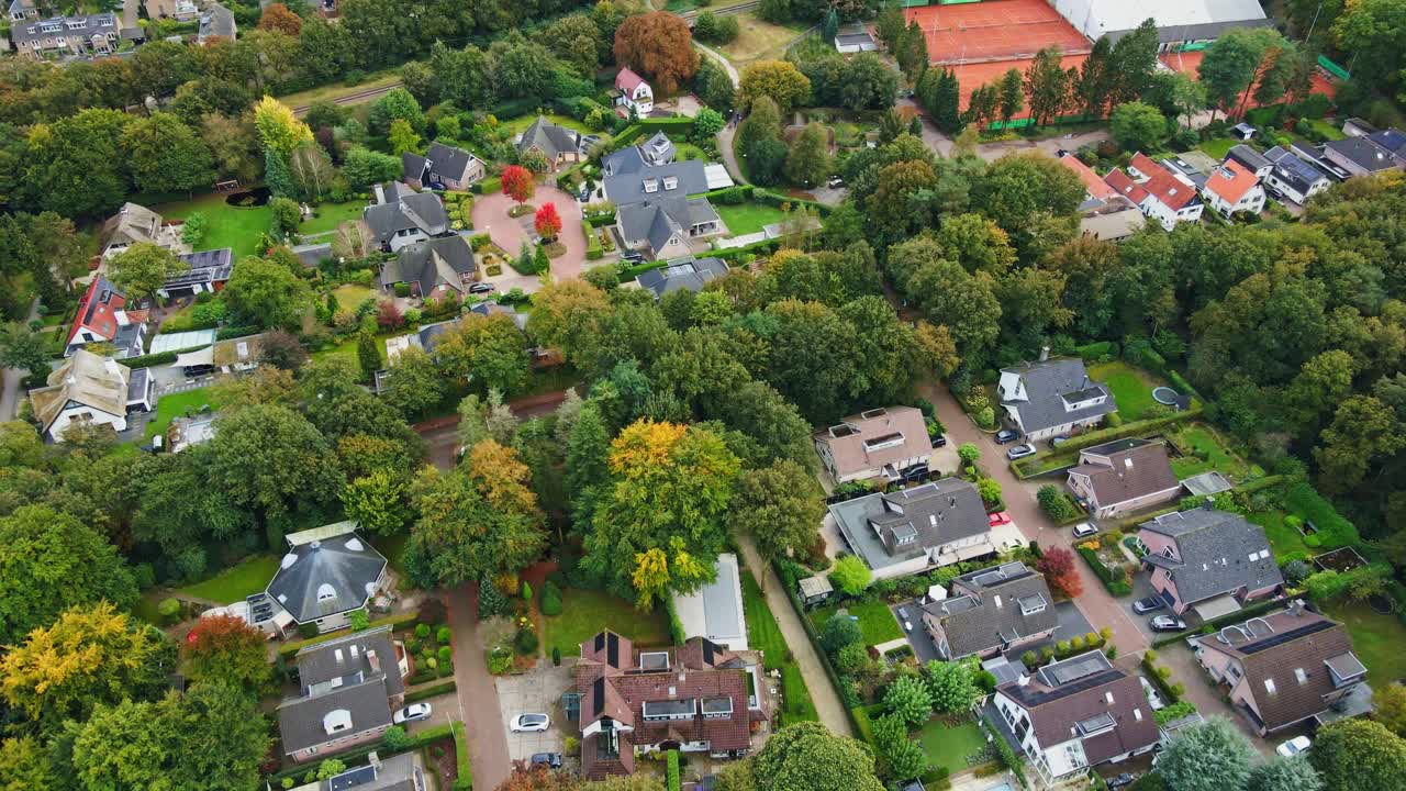 Aerial View of a Residential Neighborhood in Autumn