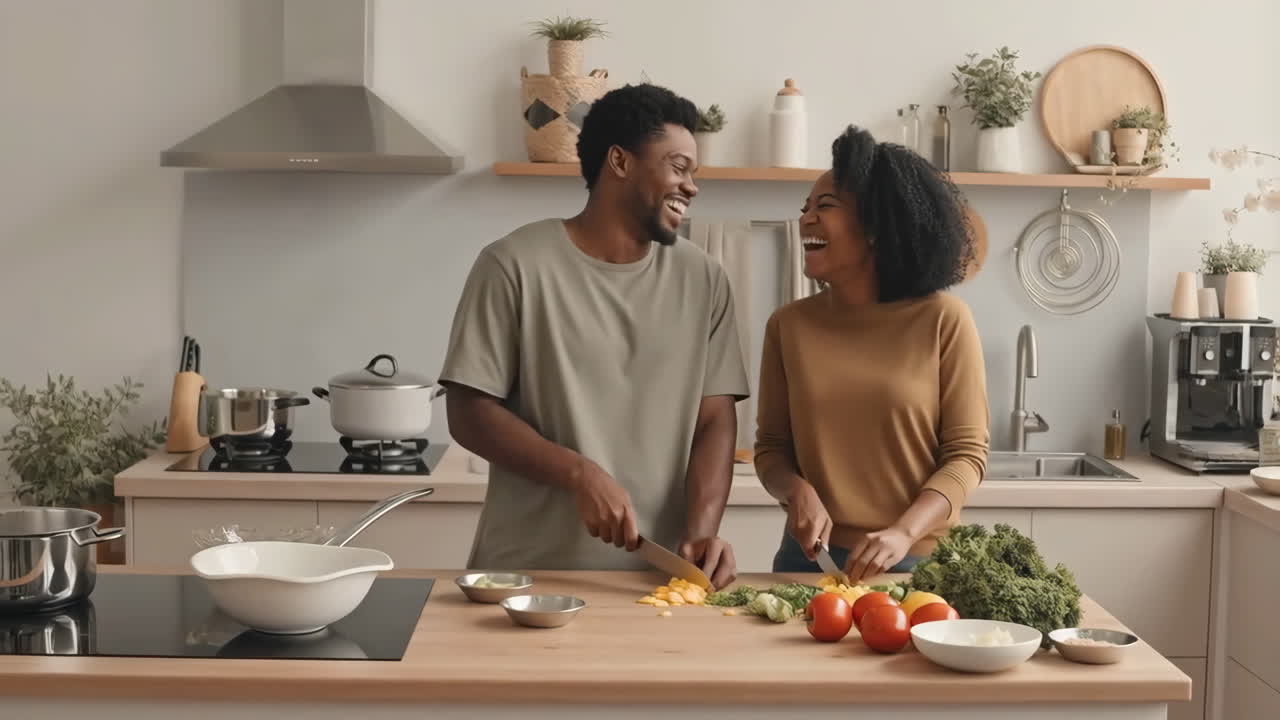Couple cooking together in the kitchen