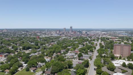 aerial shot of omaha, nebraska with skyline in the distance