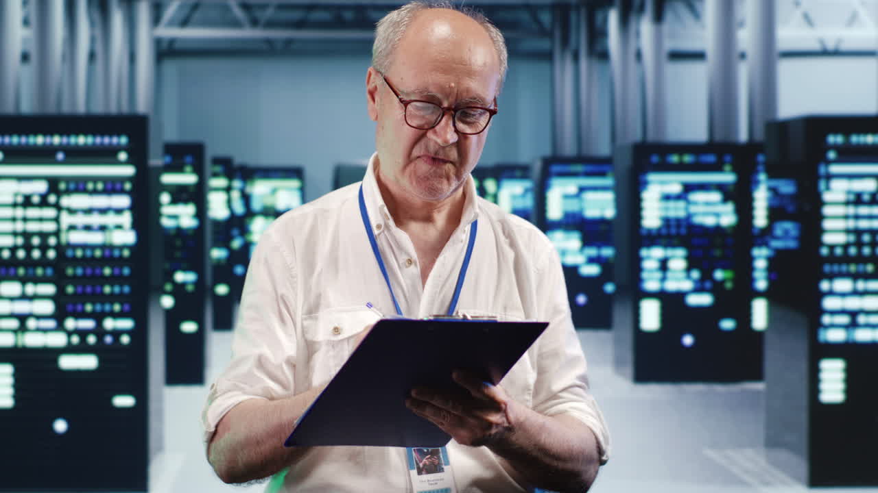 técnico de comprobación cruzada de las piezas del servidor