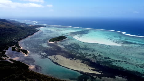 Epic-aerial-shot-of-tropical-ocean-lagoon-with-crystal-clear-sea,panorama