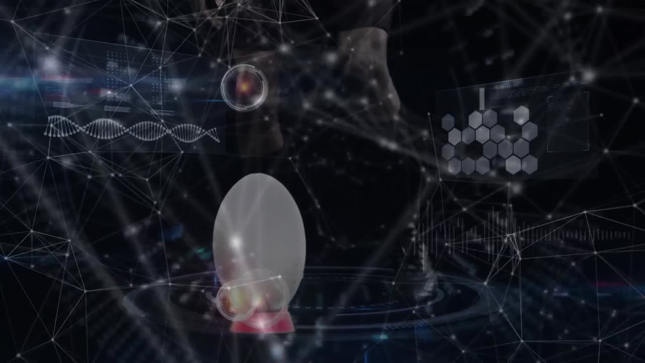 럭비 선수가 발로  ⁇ 는 공을 통해 연결 네트워크와 정보 처리의 애니메이션