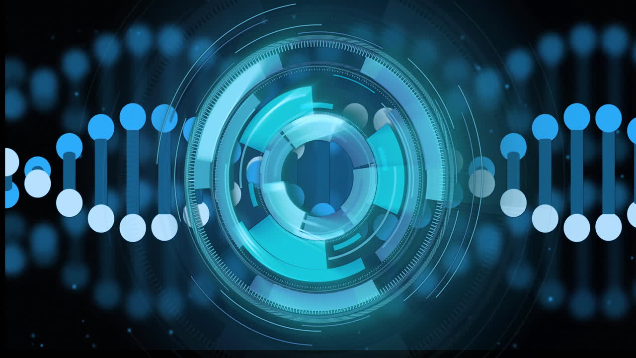 Animation of futuristic digital interface with rotating blue circles in school