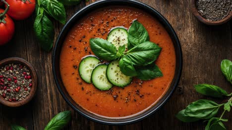gazpacho soep met komkommer en basilicum