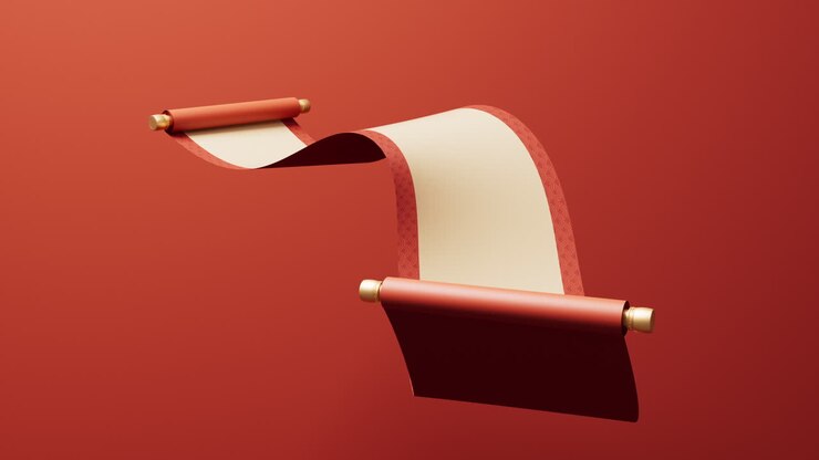 Blank Chinese ancient red reel banner, 3d rendering.