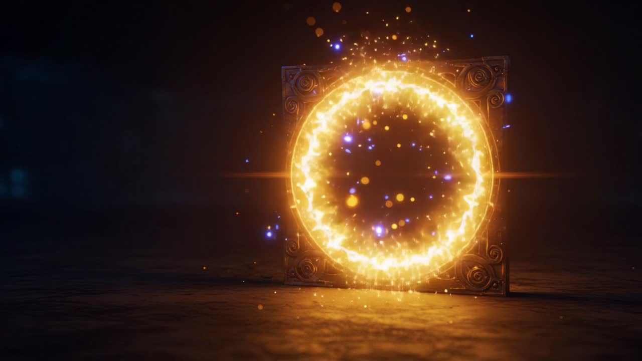 A Mystical Portal of Light: An Enchanting Circle of Magic Radiating Sparkling Energy from an Intricately Designed Frame in a Darkened Environment