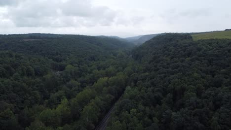 birds-eye-view-to-a-rural-Pennsylvania-road-in-a-forest