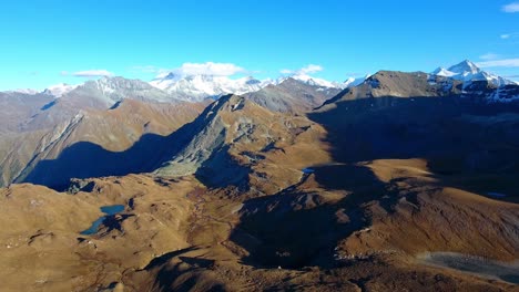 High-altitude-shot-over-mountainous-area,-Valais-Swiss-Alps