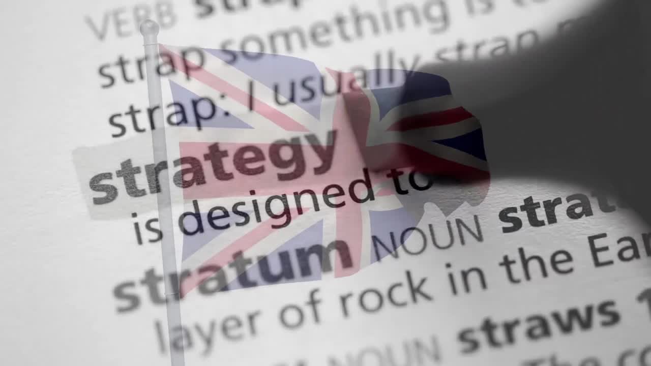 영국  ⁇ 발 위의 텍스트에서 원을 그리는 단어의 애니메이션