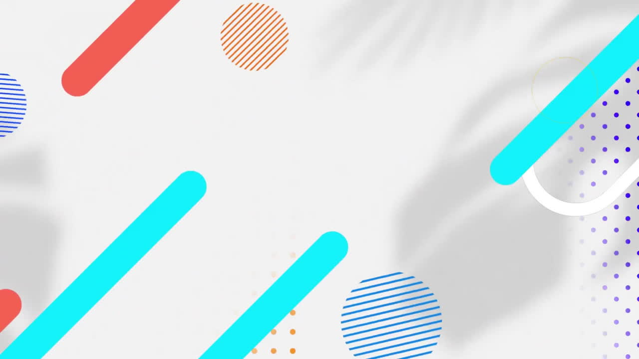 animación de formas abstractas coloridas y transferencia de datos sobre sombras de hojas sobre fondo blanco