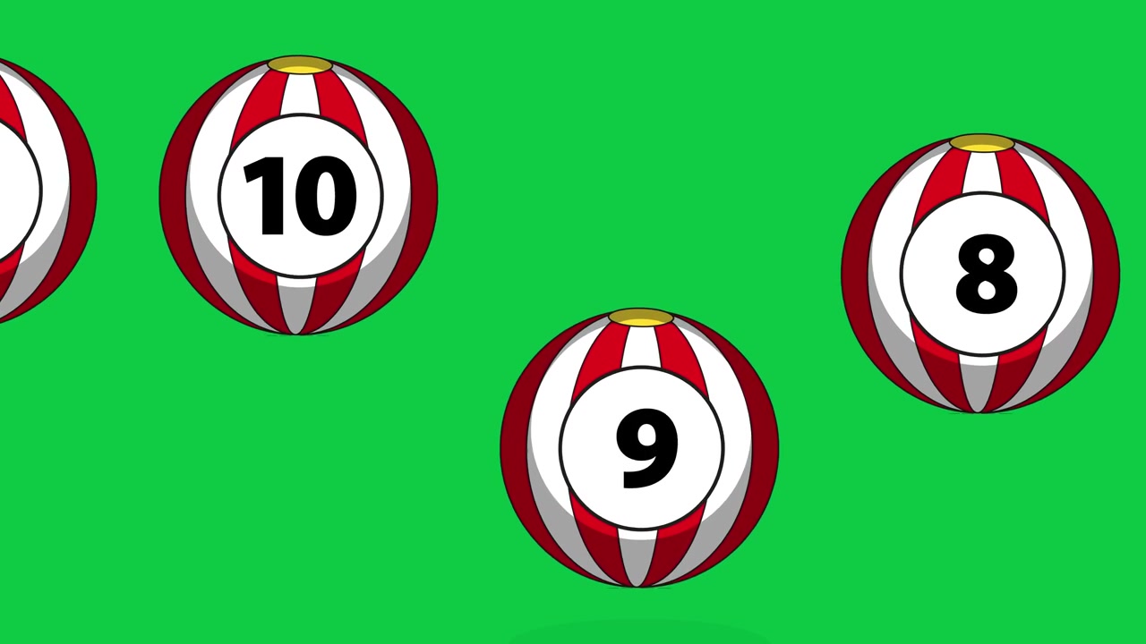 Palline animate a strisce numerate rimbalzano su uno schermo verde solido con movimento dinamico basato sulla fisica