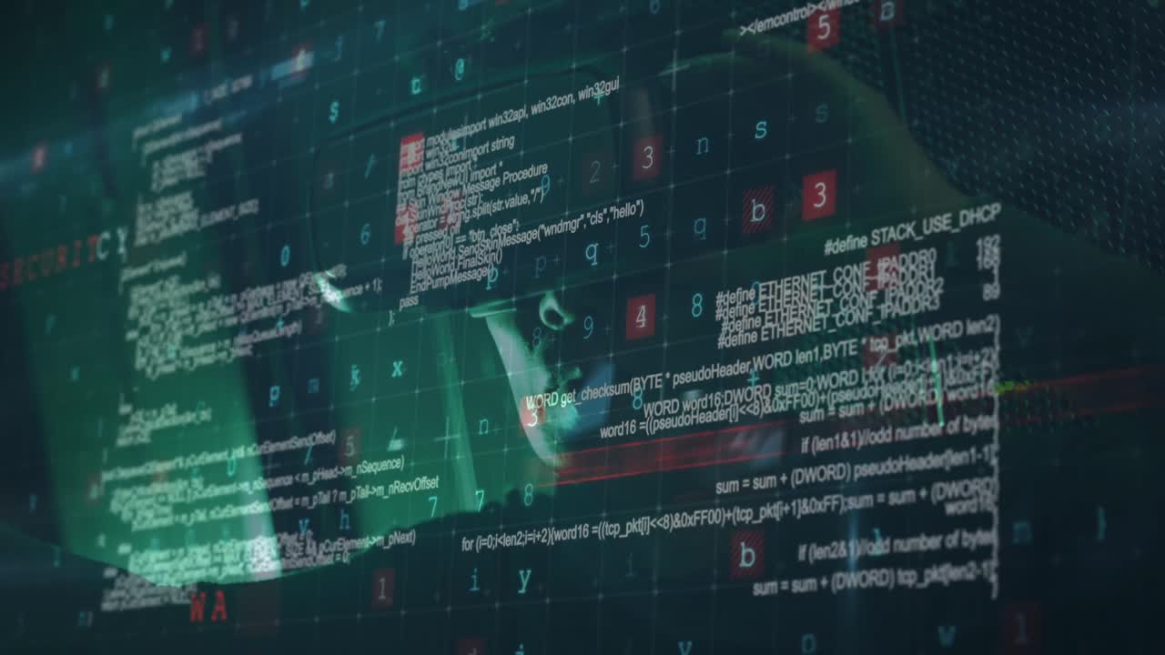 Animation of cyber attack warning over asian male it engineer with vr headset by computer server