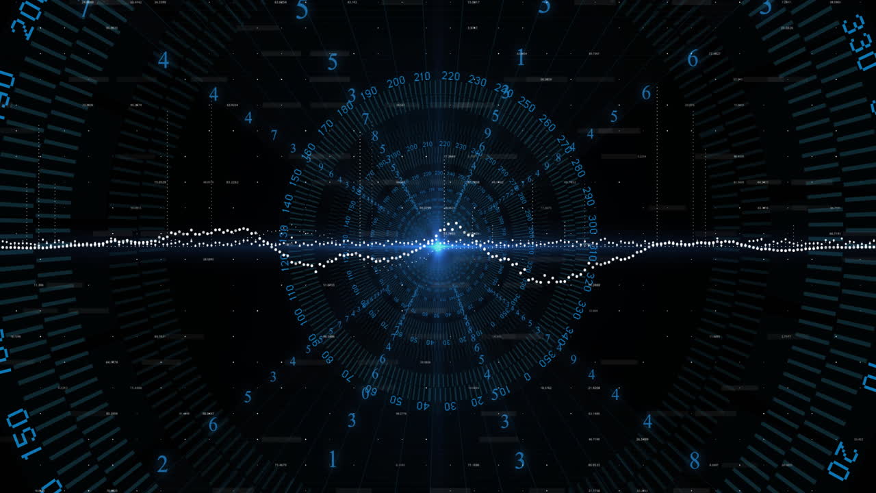 Animation of digital data processing over scope scanning on dark background