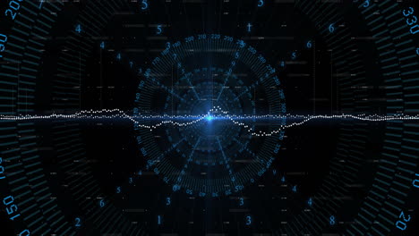 animación de procesamiento de datos digitales sobre escaneo de alcance en fondo oscuro