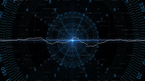 animation of digital data processing over scope scanning on dark background