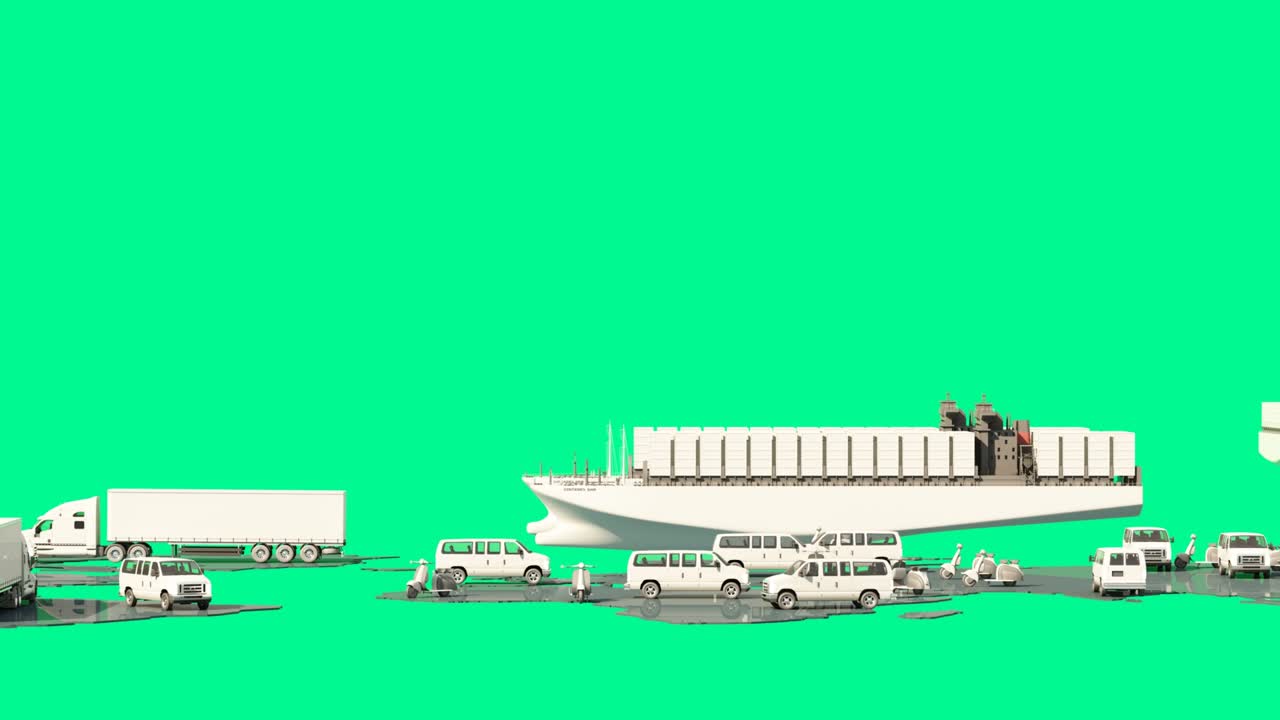 글로벌 물류 네트워크 (global logistics network) - 대형 화물을 운반할 수 있도록 설계된 항공 화물, 트럭, 철도 운송, 해상 운송, 시간에 맞는 배달 차량의 일련의 아이콘.