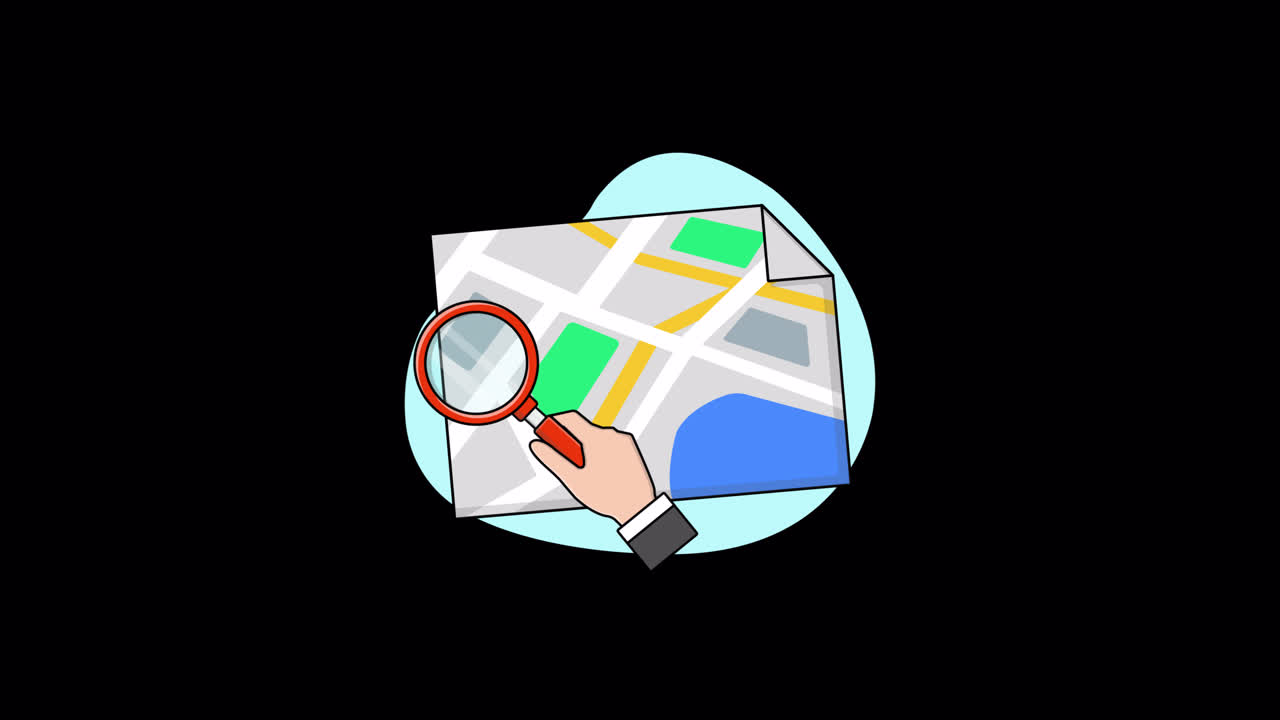 Animated Hand Searching on a Map with a Magnifying Glass
