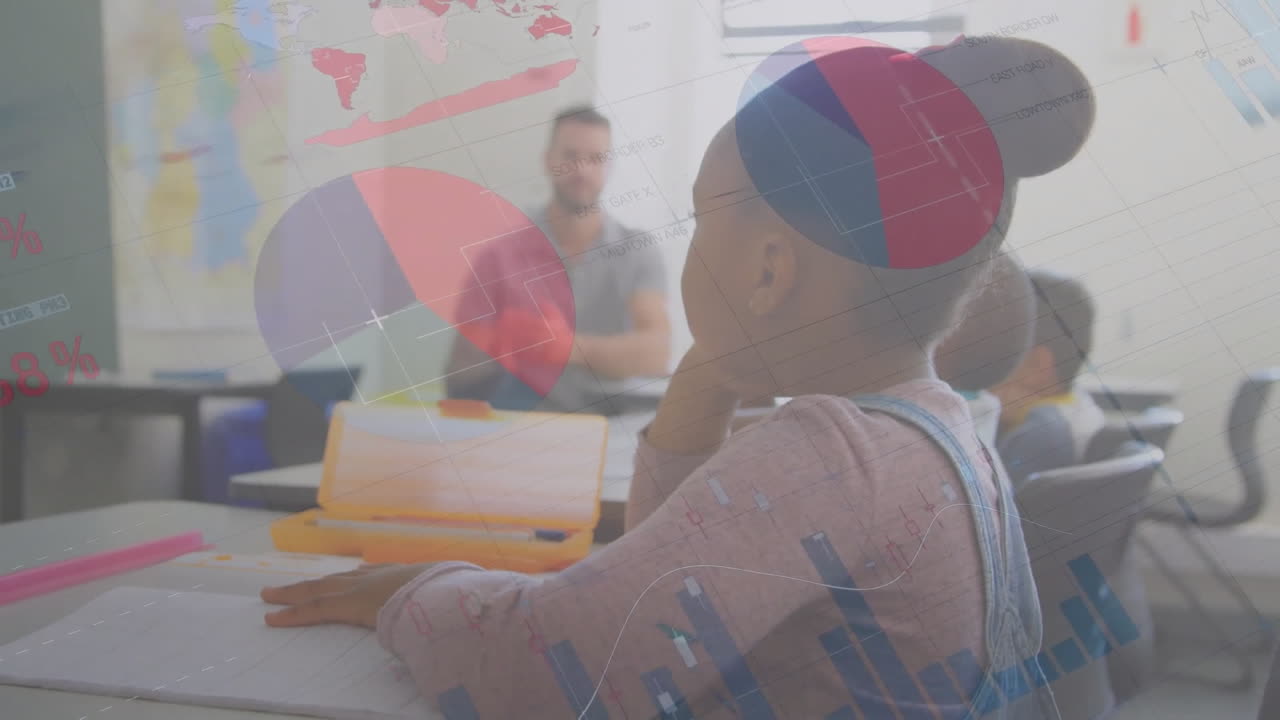 animación de la interfaz infográfica sobre diversos estudiantes y maestros que aplauden en el aula