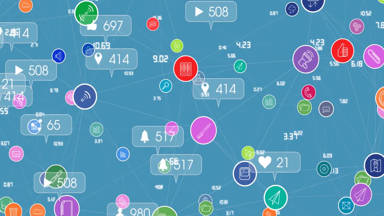 青い背景のメディアアイコンのアニメーション