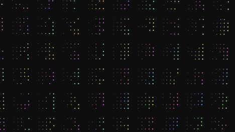 Digital-neon-colorful-dots-in-rows-on-computer-screen