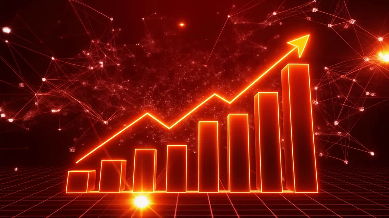 Glowing Bar Chart and Line Graph Representing Business Growth