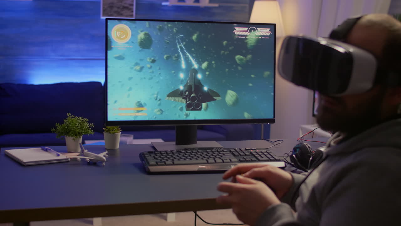 jugador profesional ganador de videojuegos de disparos espaciales