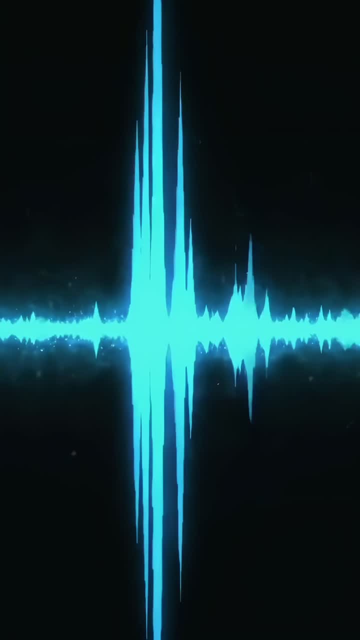 Vertical video of a glowing blue soundwave on a black background, viewed head-on