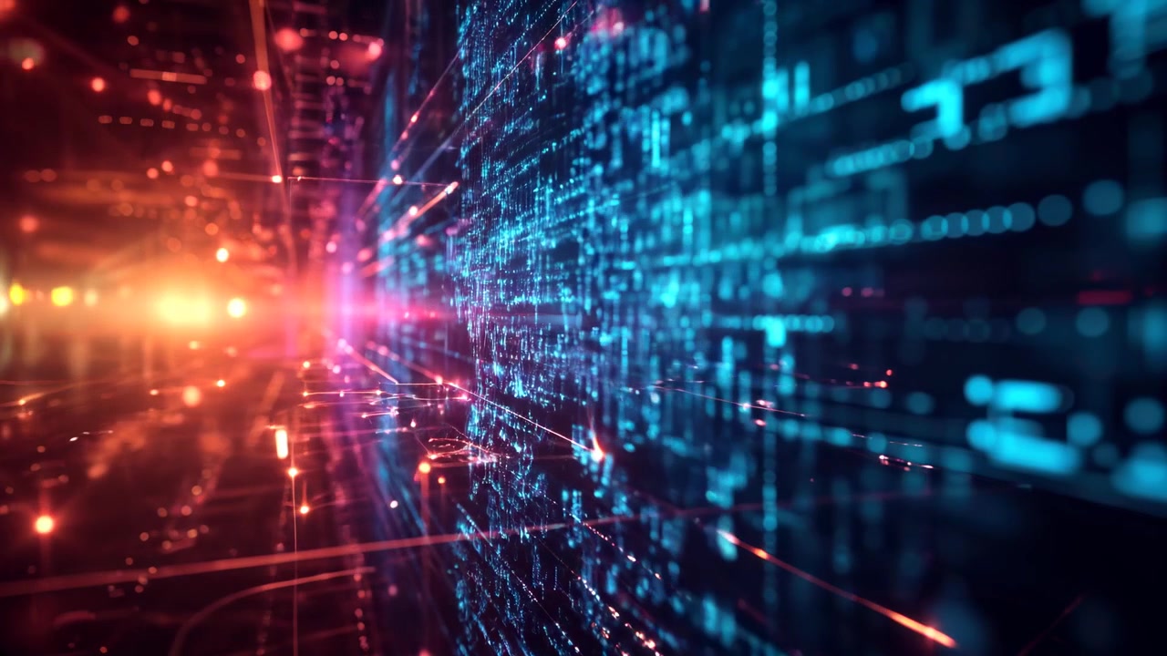 Glowing Digital Information Flowing in a Futuristic Network