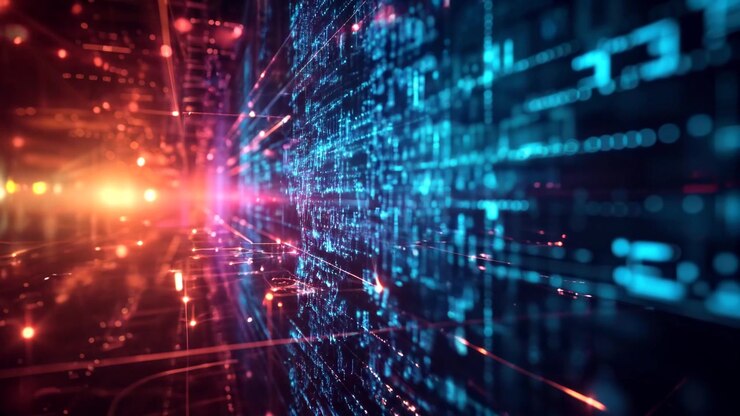 Flux d'informations numériques lumineuses dans un réseau futuriste