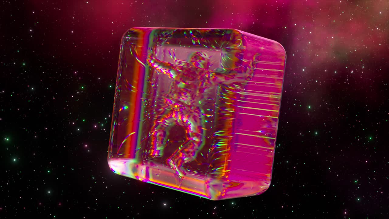 Astronaut i en krystallkube i verdensrommet
