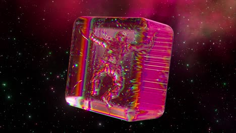 astronauta en un cubo de cristal en el espacio