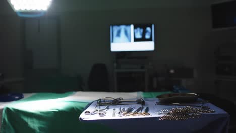 General-view-of-empty-operating-room-with-operating-tools-and-xrays-in-slow-motion