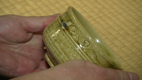 close-up of a japanese tea bowl