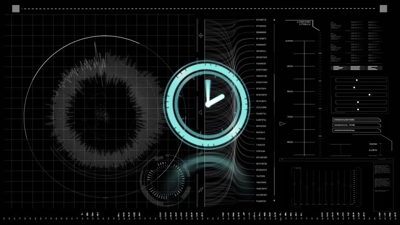 검은 바탕에 클럭 오버 데이터 처리와 함께 범위 스캐닝의 애니메이션