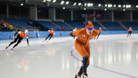 speed skater in action: a dynamic performance in indoor ice rink showcasing precision, skill, and competitive spirit during a high-stakes race