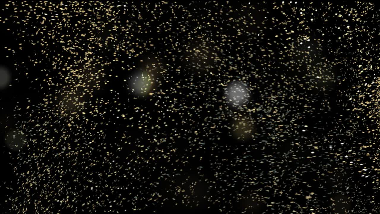 떨어지는 황금 반이는 입자, 마법의 빛과 함께 떨어지는 금 콘티, 아름다운 빛의 배경, 원활한 루프