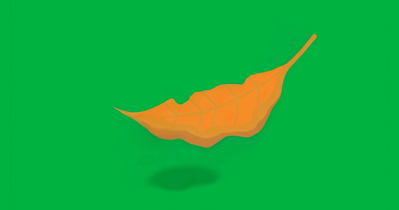 All'inizio, su tela trasparente, una forma arancione si flette, fluttuando sopra forme blu che mostrano un movimento fluido.