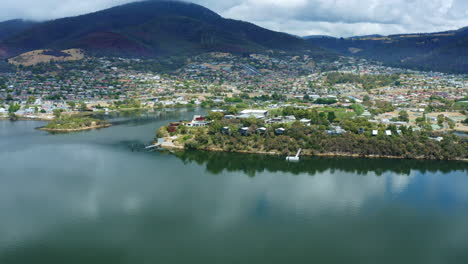 hobart skyline aerial drone with mona art museum and mount wellington, 4k tasmania