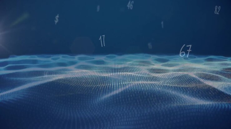Animation of numbers and spots on blue background