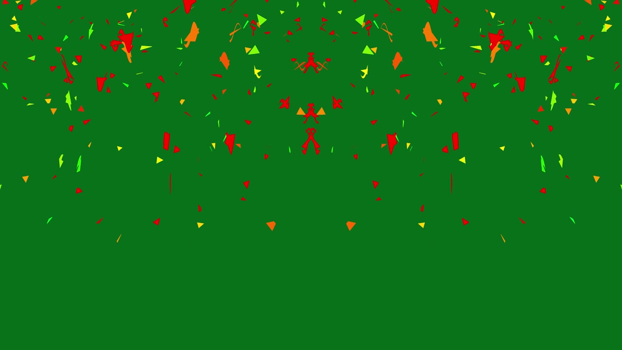 Esplosione astratta di coriandoli su sfondo green screen