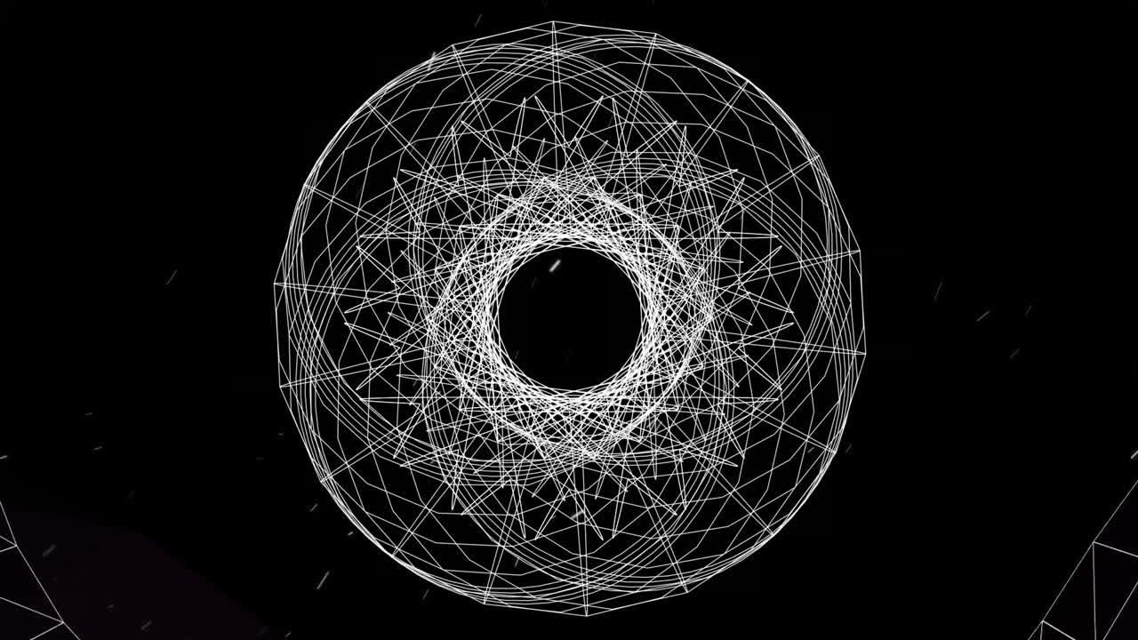 анимация розового и белого туннеля и движущейся белой геометрии на черном фоне с звездами