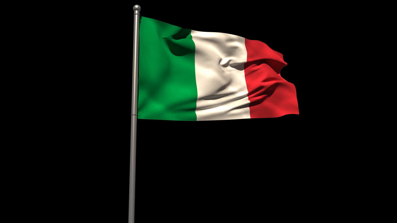 Bandiera nazionale italiana che sventola sull'asta della bandiera