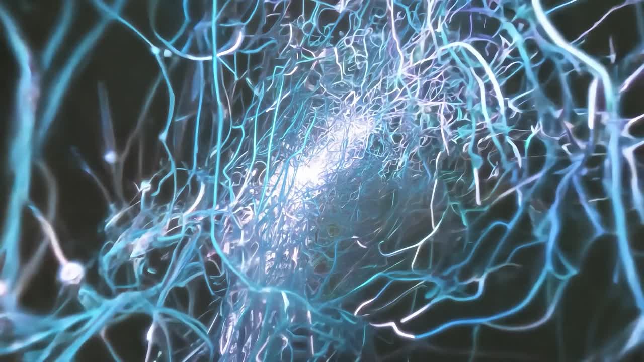 Blue energy flows through a complex network of interconnected lines, creating a dynamic and abstract visual representation