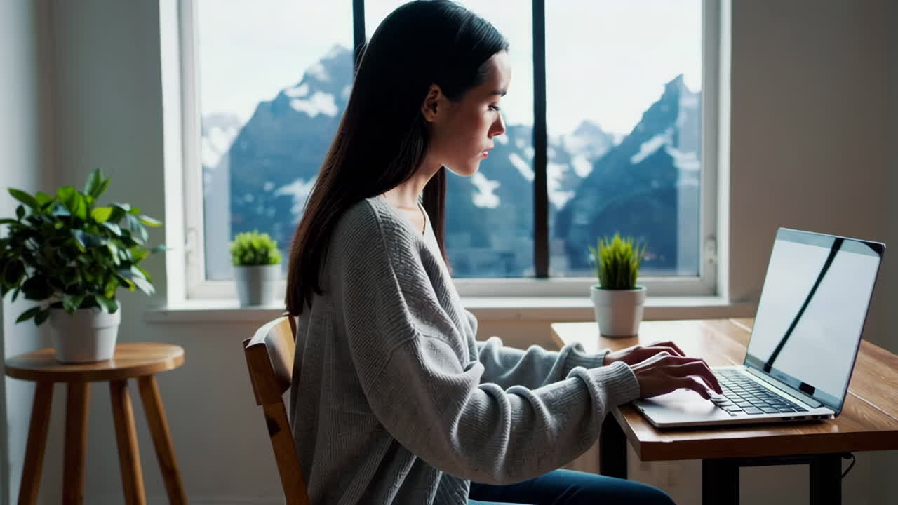 노트북 작업을 하는 여자