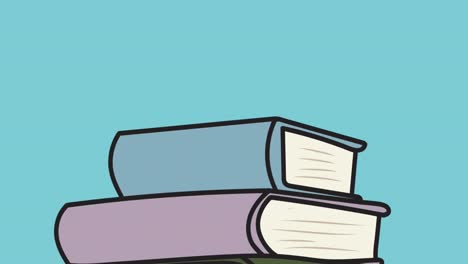 Animation-of-stack-of-books-icons-against-copy-space-on-blue-background