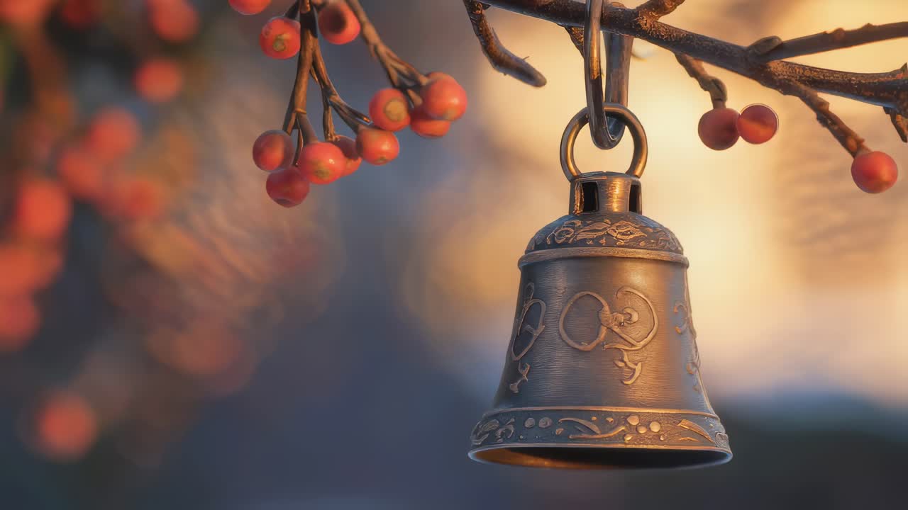 Bronze Bell Hanging with Berries