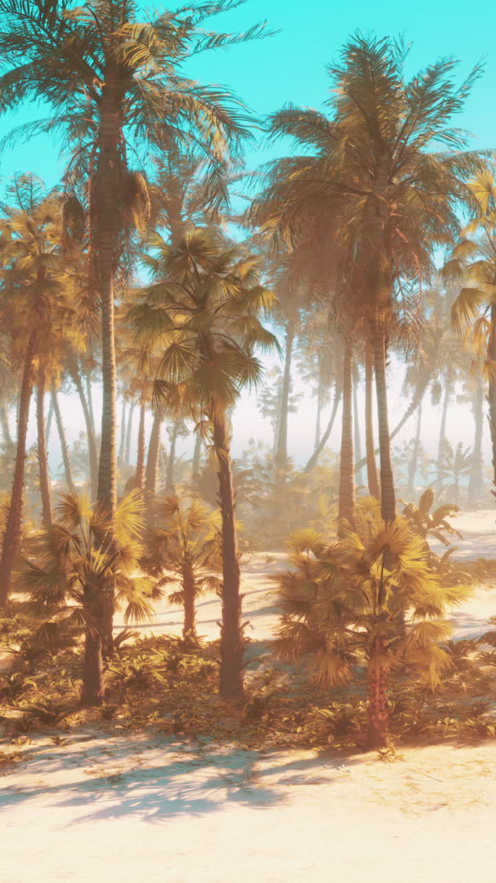 열 대 해변에 야자수