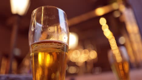 glass of light beer on a pub.