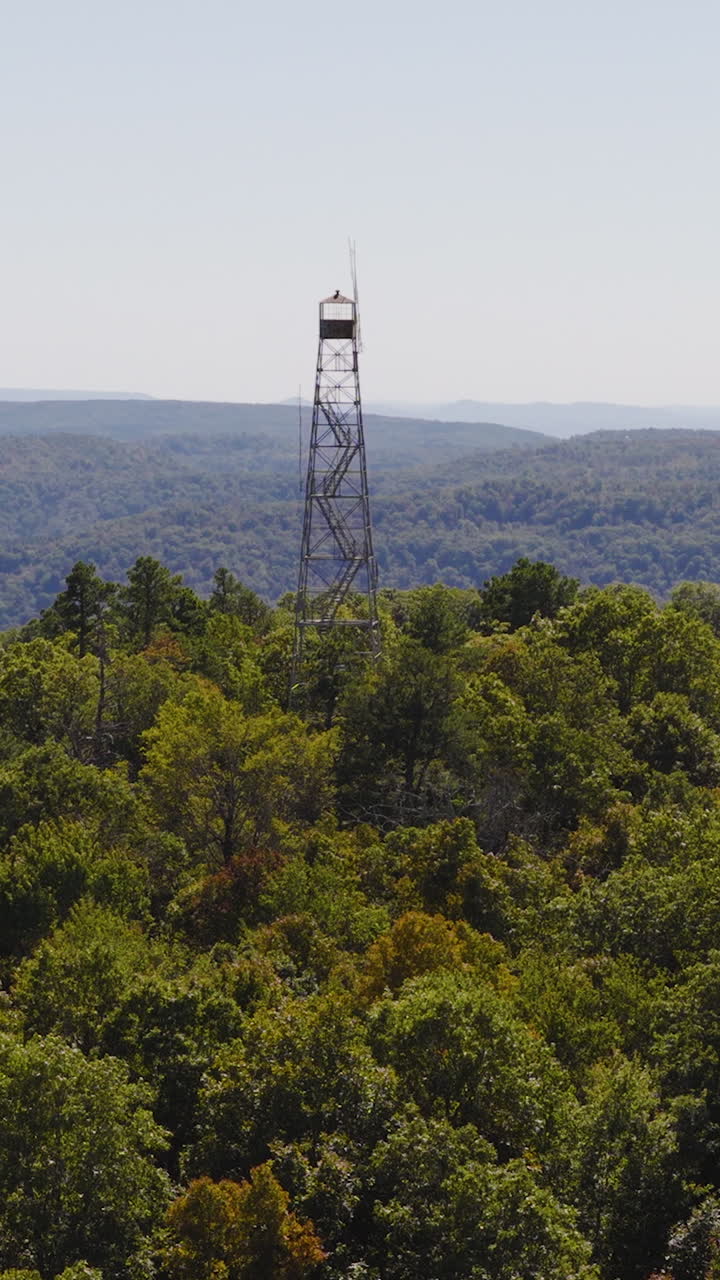 Fire Tower In The Ozark National Forest, Arkansas, USA - Drone, Vertical Shot